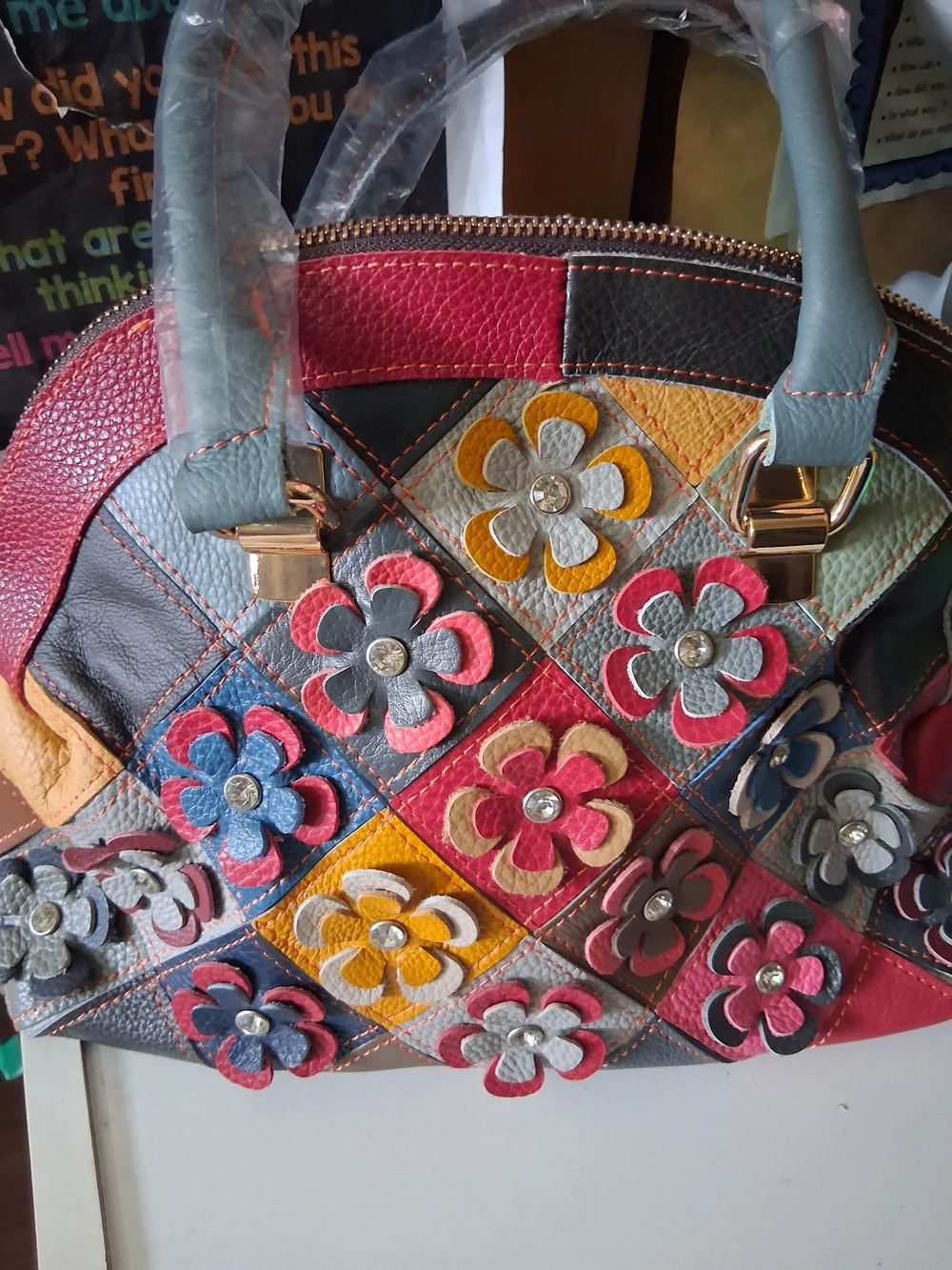 Colorful Patchwork Floral Satchel Bag - Multicolor